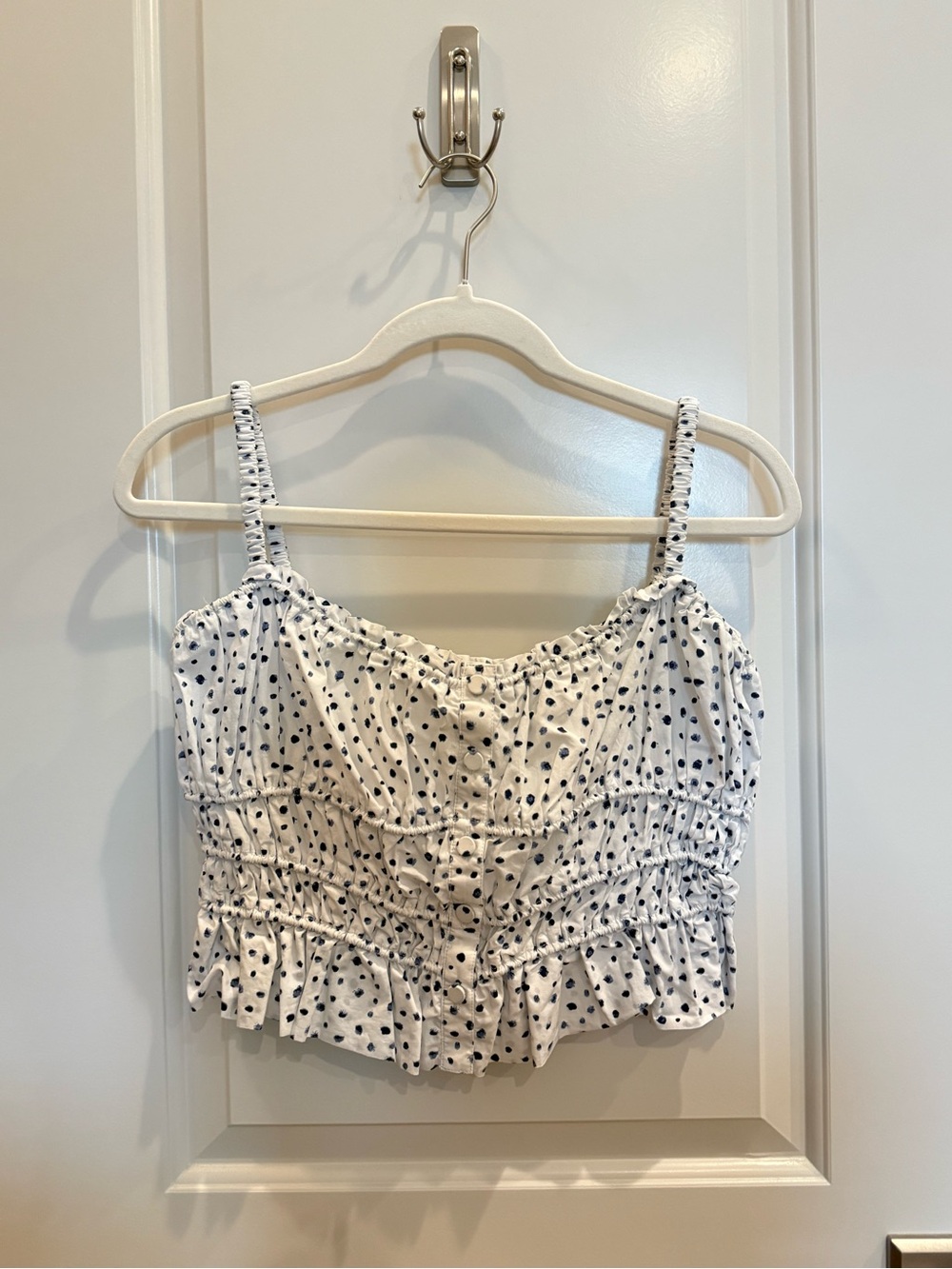 Jcrew Polka Dot Ruffled Cropped Tank Top